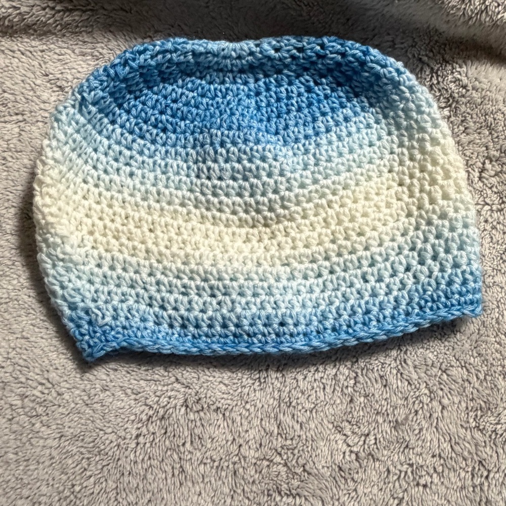Stylish Blue and White Crochet Beanie